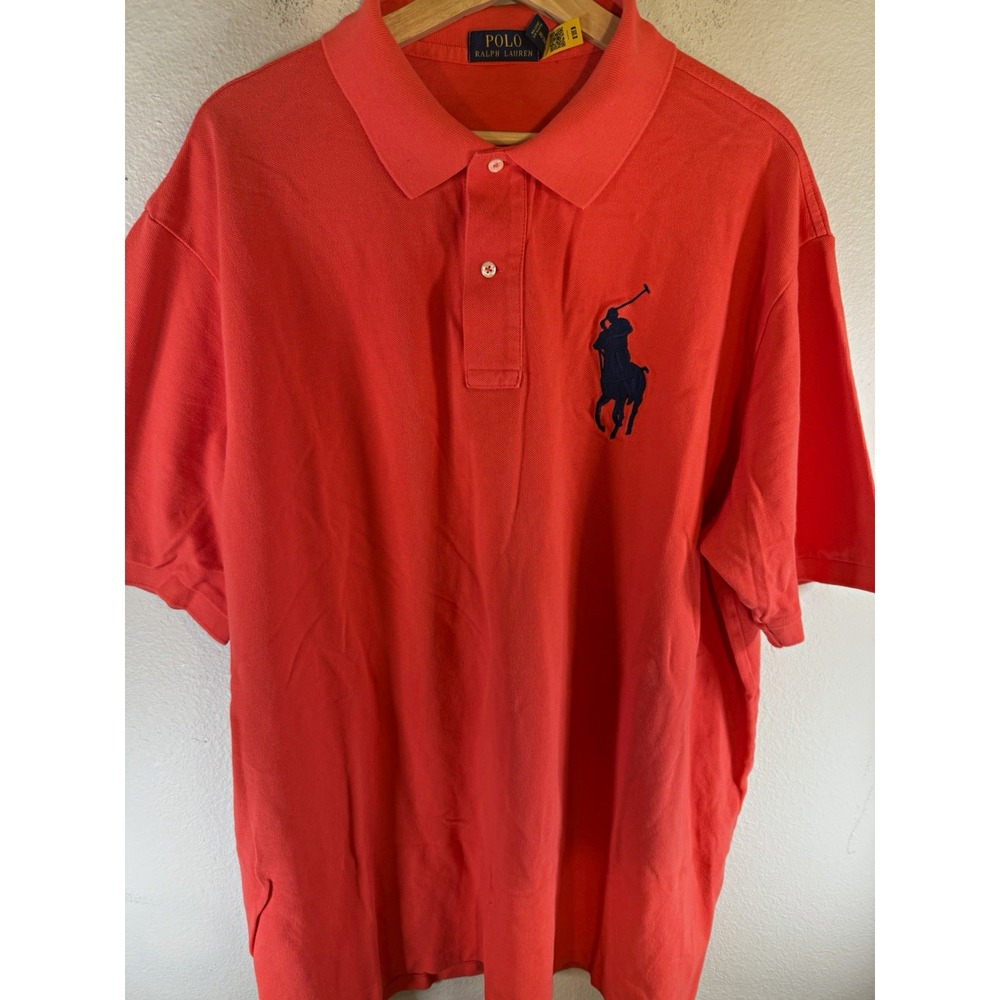Polo Ralph Lauren Big Pony Men's 2XLT Orange Solid Polo Shirt Logo Cotton